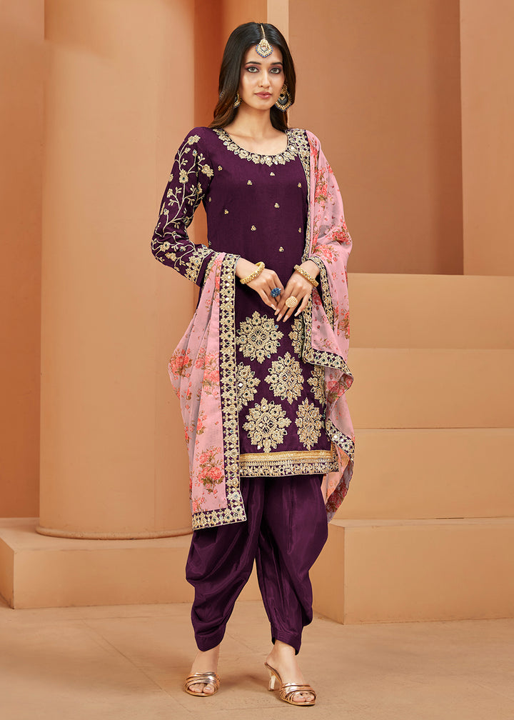 Buy Now Charming Art Silk Purple Mirror Embroidered Patiala Salwar Kameez Online in USA, UK, Canada, Germany, Australia & Worldwide at Empress Clothing. 