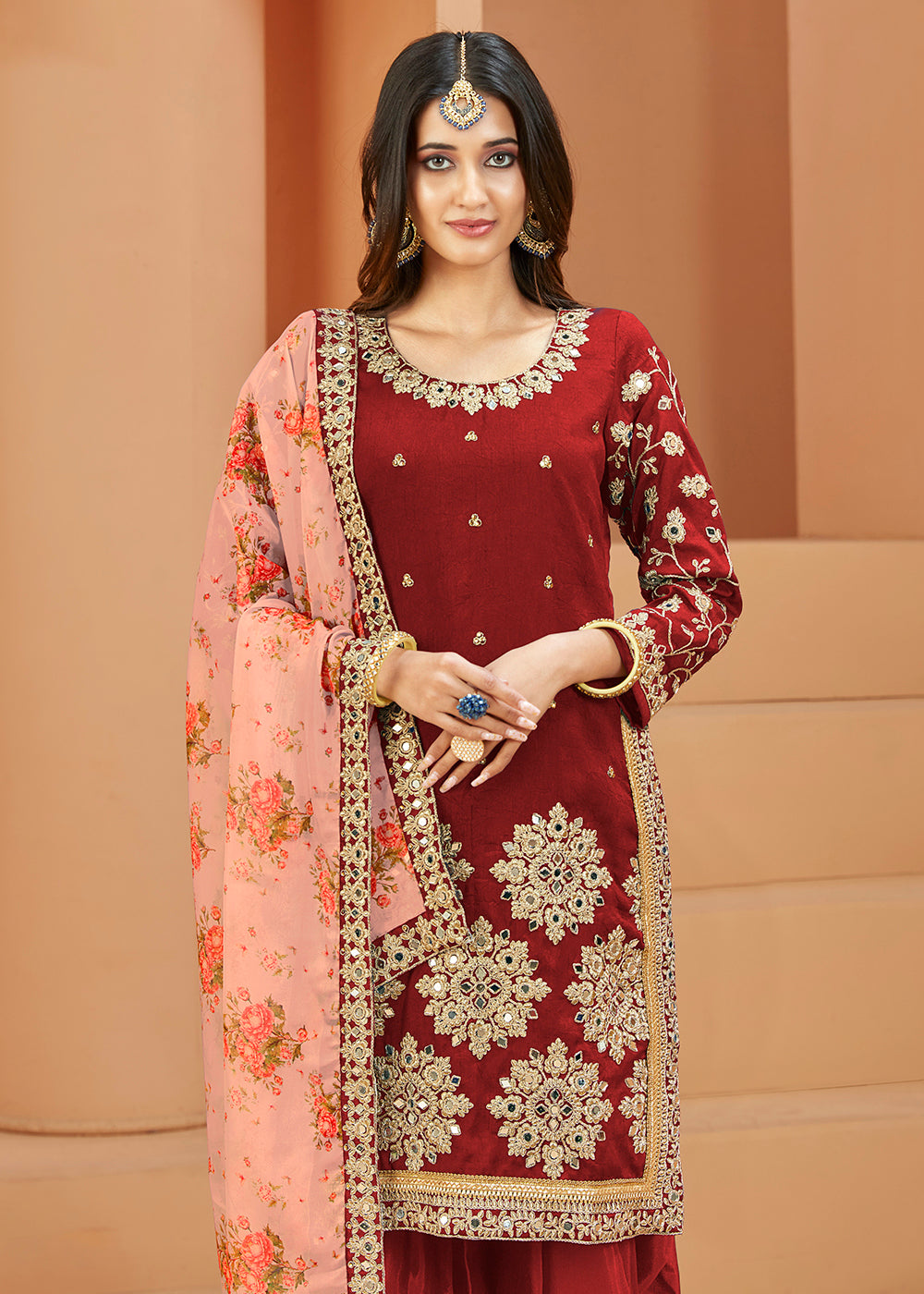 Buy Now Charming Art Silk Red Mirror Embroidered Patiala Salwar Kameez Online in USA, UK, Canada, Germany, Australia & Worldwide at Empress Clothing. 