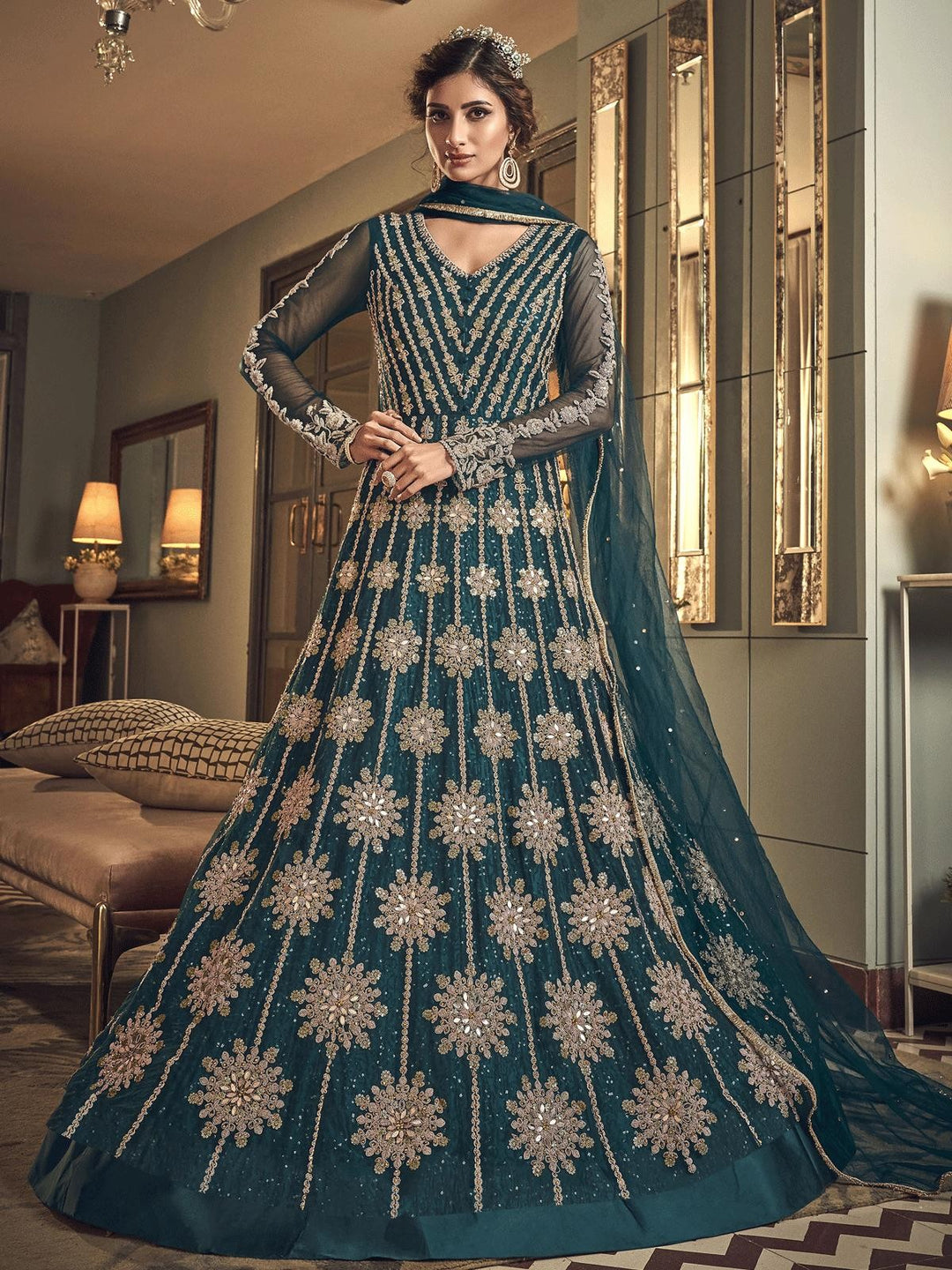 Blue Cord Embroidered Anarkali Suit