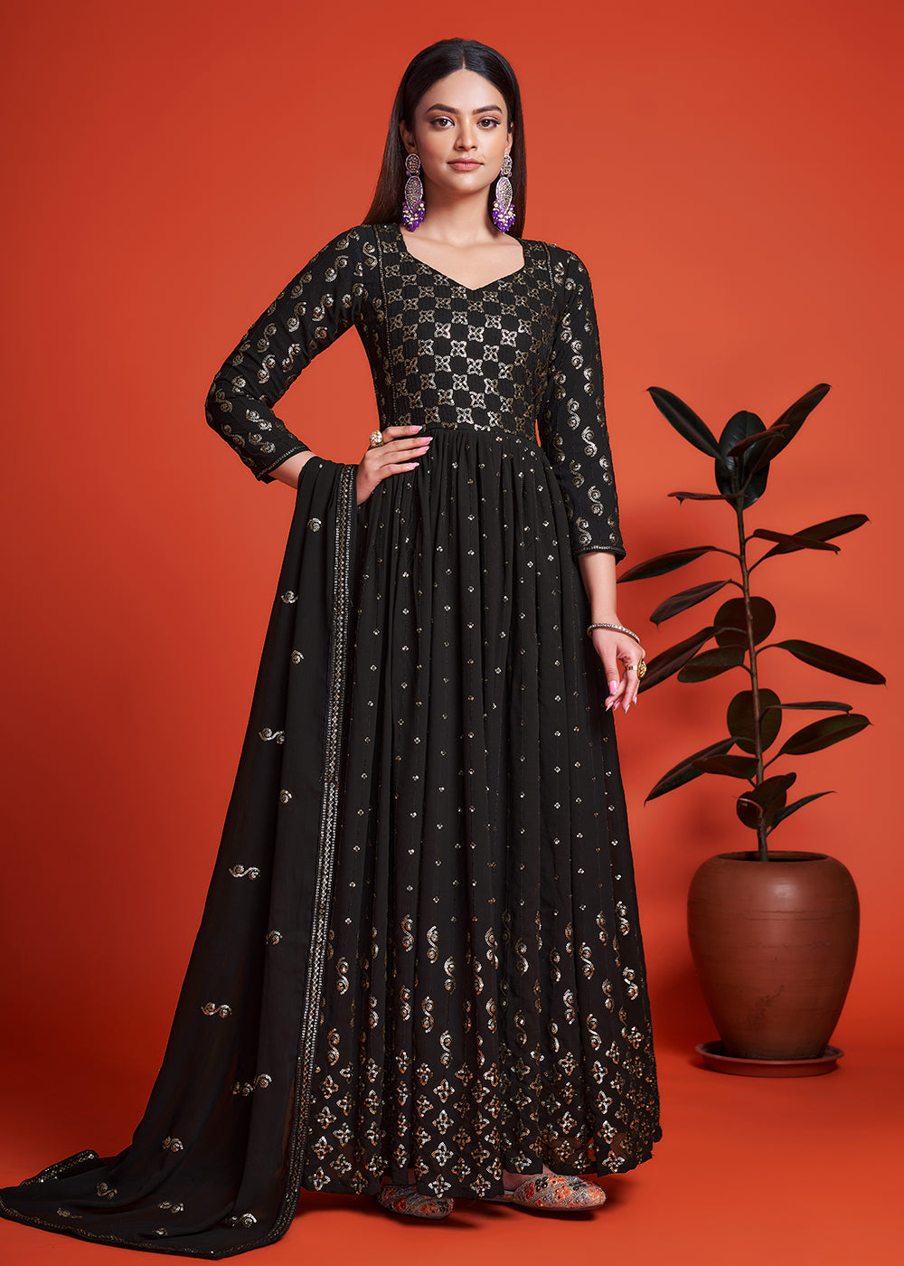 Black Long Anarkali Dress Diwali Special Party Wear Salwar Suit ethnic  LD4126 | eBay