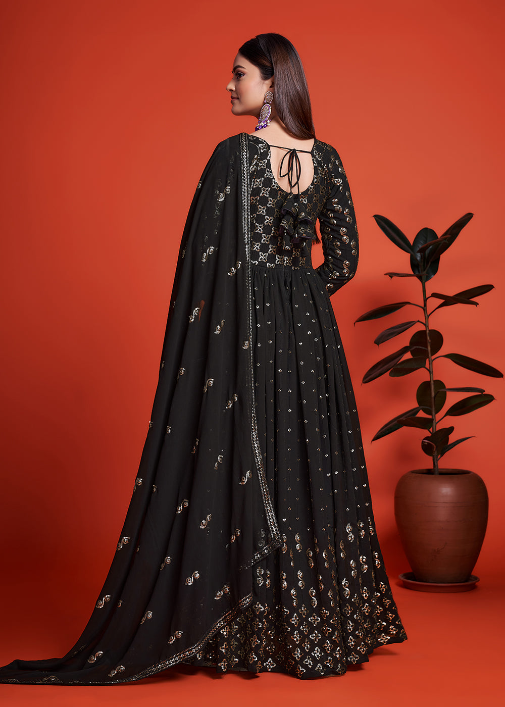 Anarkali Gown Black Net Frock Suit Design Black Long Anarkali