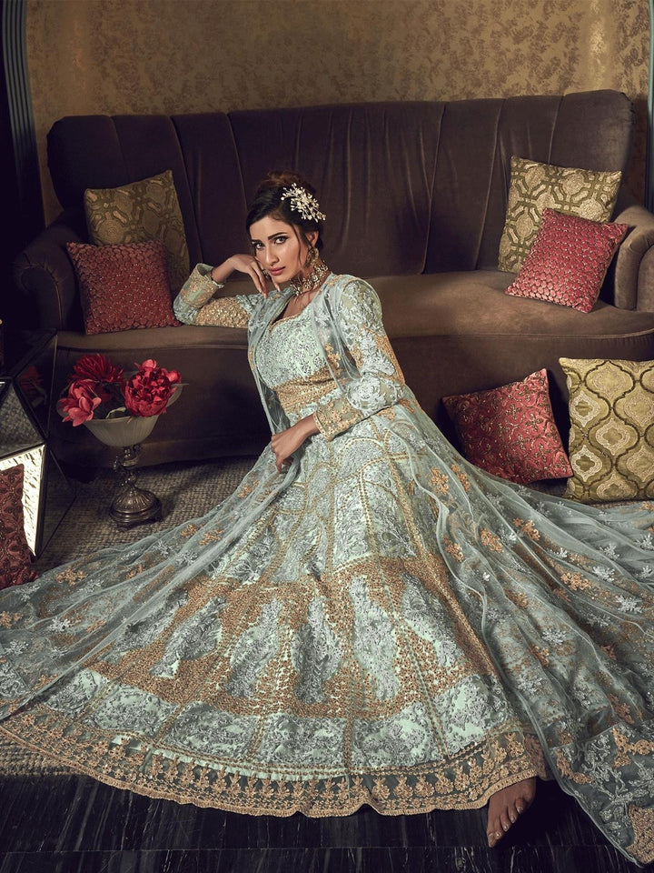 Green Cord Embroidered Jacket Style Anarkali Suit