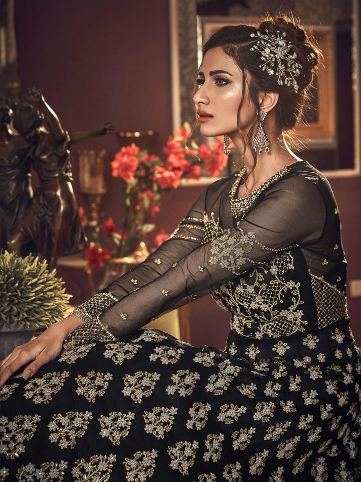 Black Embroidered Traditional Anarkali Suit