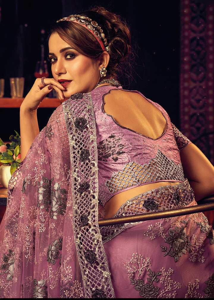 Shop Now Bridal Party Wonderous Pink Premium Net Contemporary Saree from Empress Clothing in USA, UK, Canada & Worldwide.