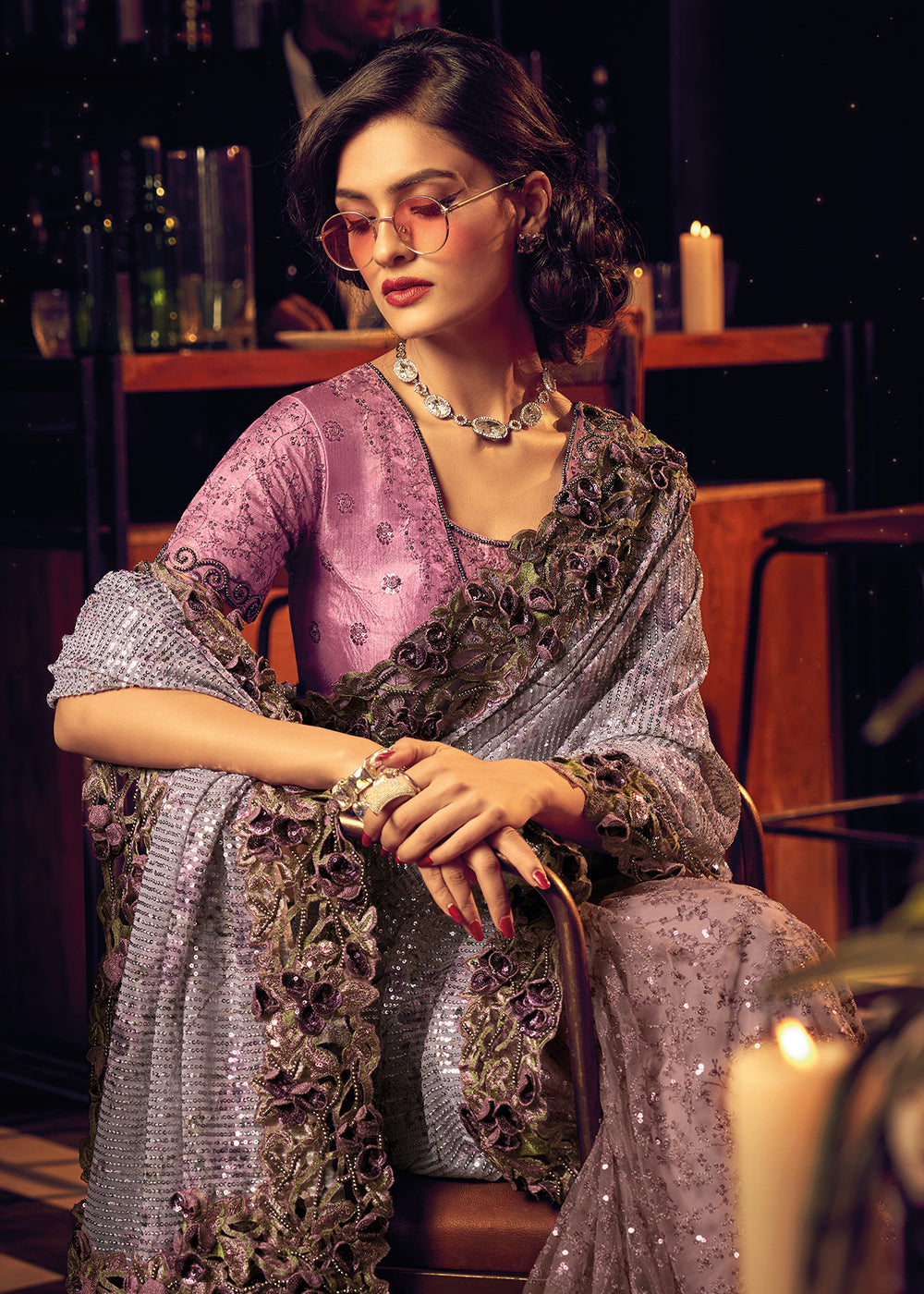 Shop Now Bridal Party Divine Purple Premium Net Designer Saree from Empress Clothing in USA, UK, Canada & Worldwide.