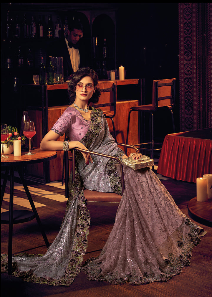 Shop Now Bridal Party Divine Purple Premium Net Designer Saree from Empress Clothing in USA, UK, Canada & Worldwide.