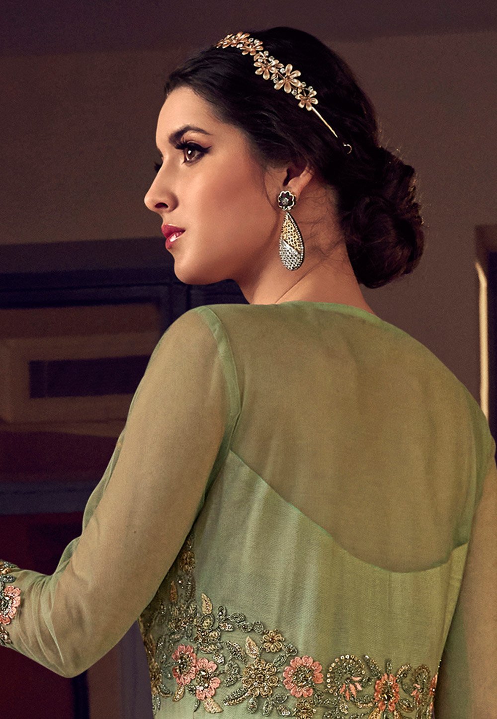 Splendid Green Net Front Slit Lehenga Style Anarkali Suit