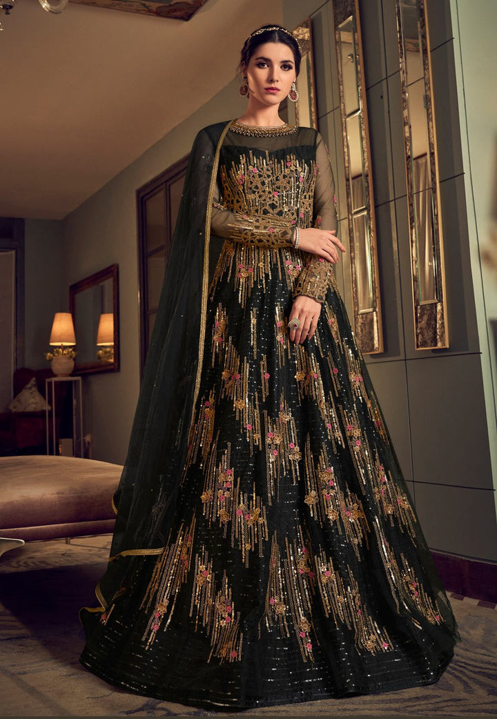 Royal Black Anarkali - Net Embroidered Designer Anarkali Suit