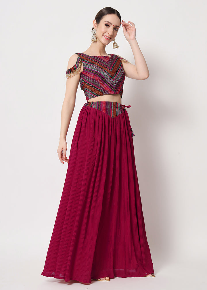 Buy Now Party Wear Pretty Deep Pink Georgette Crushed Lehenga Choli Online in USA, UK, Canada & Worldwide at Empress Clothing.