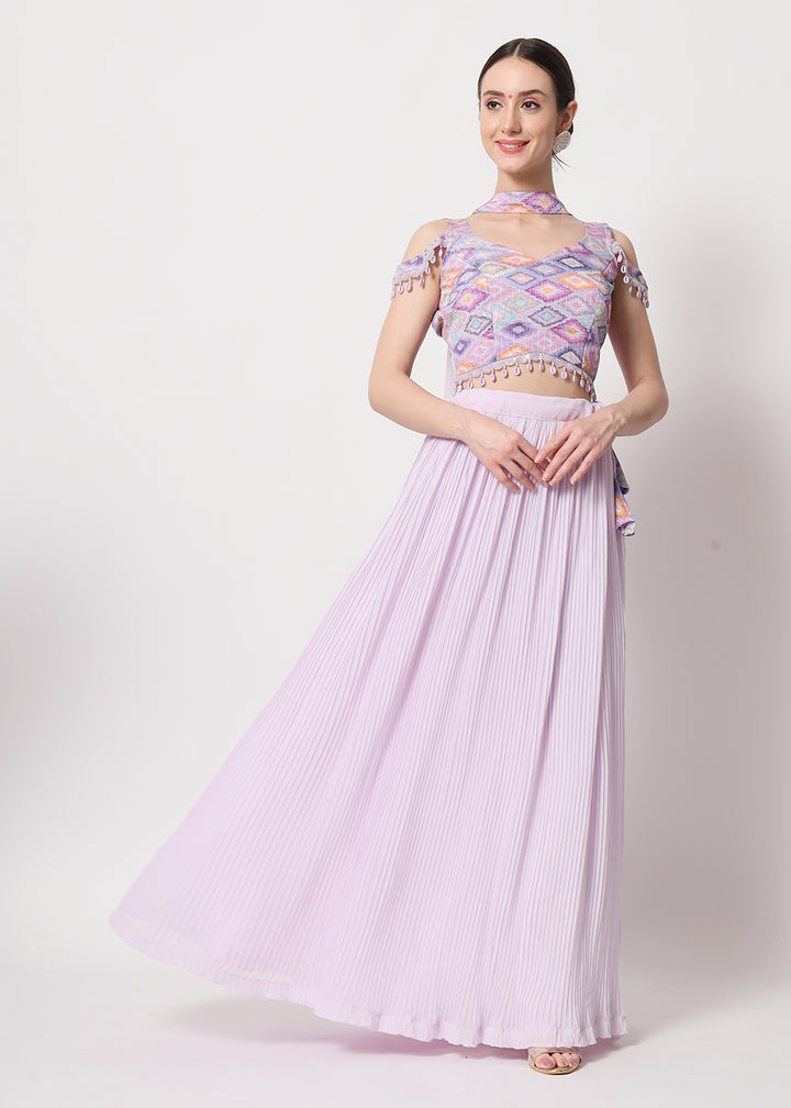 Buy Now Party Wear Engaging Lavender Georgette Crushed Lehenga Choli Online in USA, UK, Canada & Worldwide at Empress Clothing.