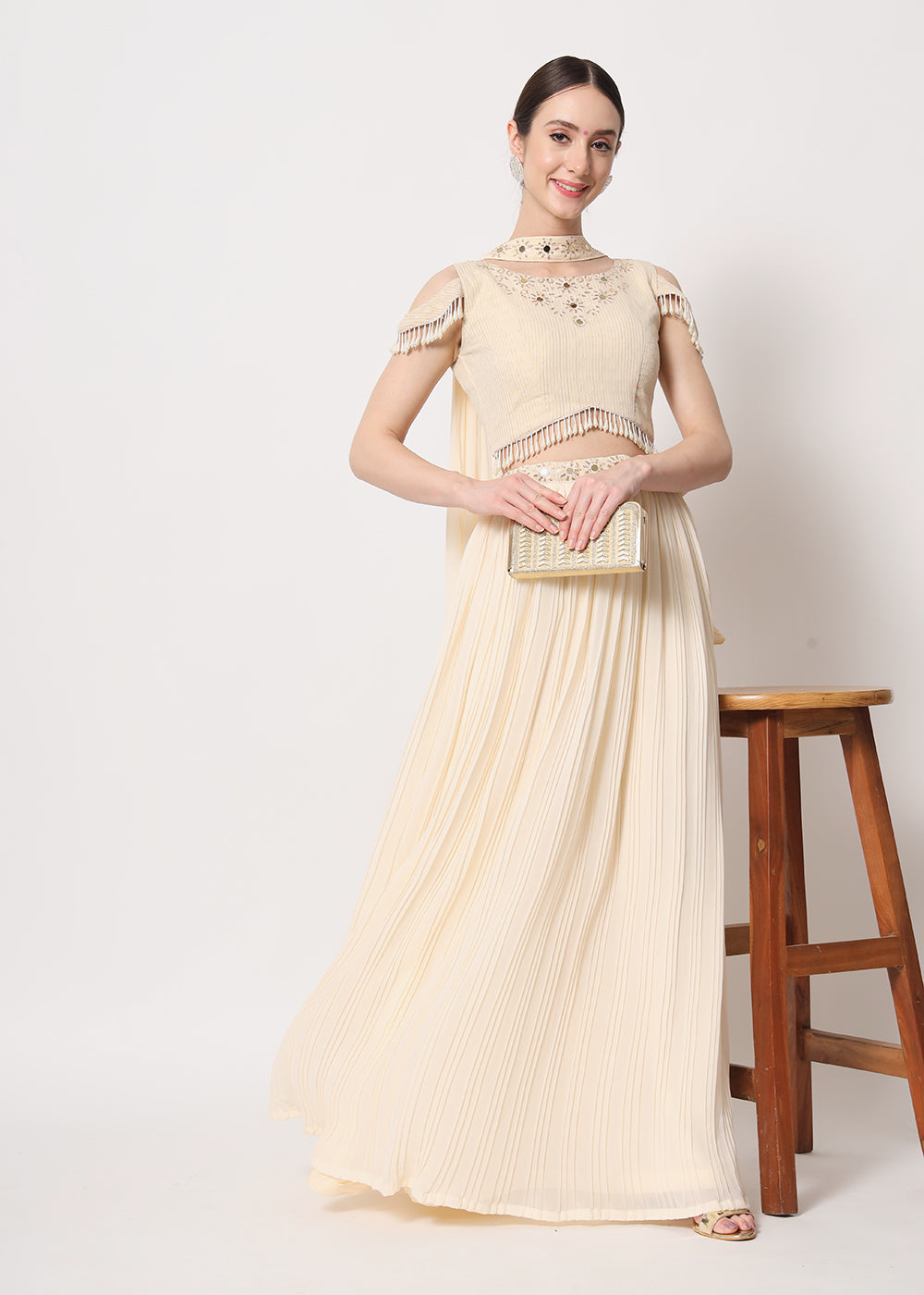 Buy Now Party Wear Lovely Beige Georgette Crushed Lehenga Choli Online in USA, UK, Canada & Worldwide at Empress Clothing.