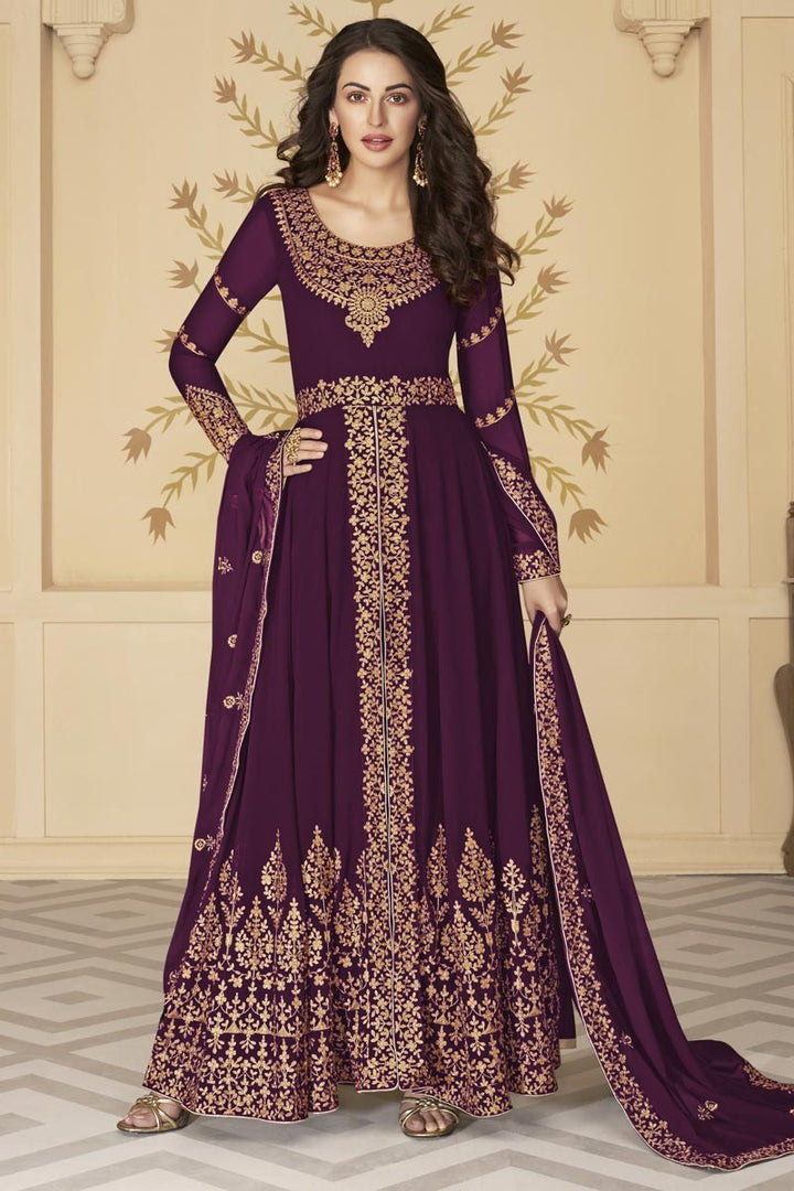 Ideal Purple Front Slit Party Wear Anarkali Suit