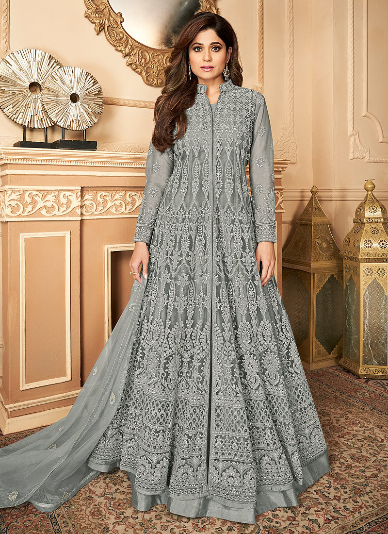 Remarkable Grey Anarkali - Shamita Shetty Designer Anarkali