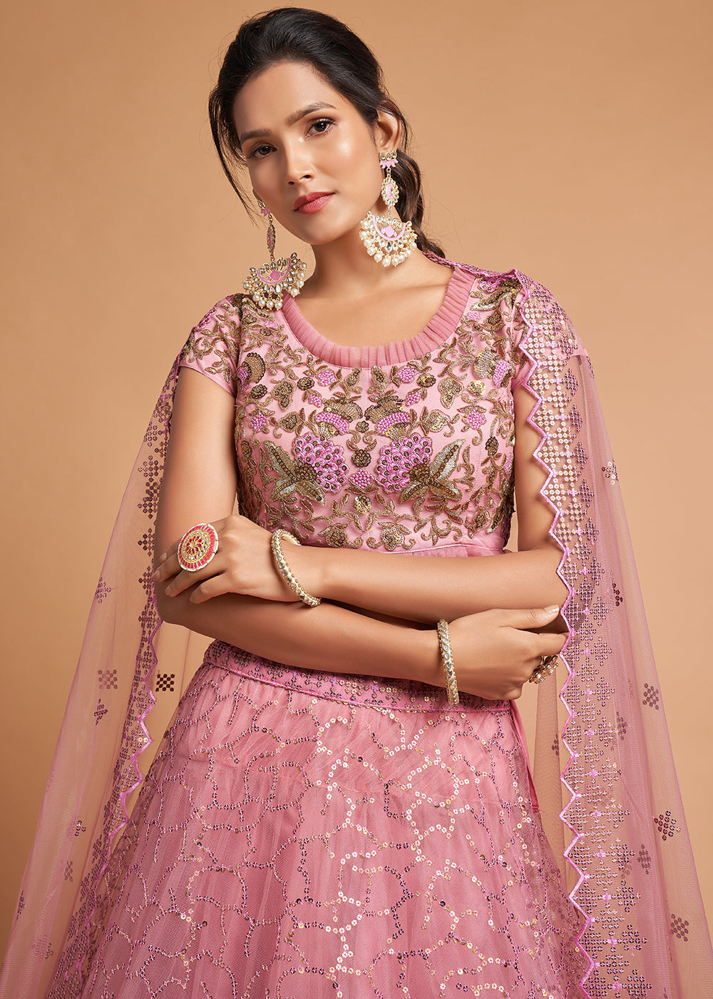 Buy Blush Pink Stylish Lehenga - Embroidered A Line Lehenga Choli