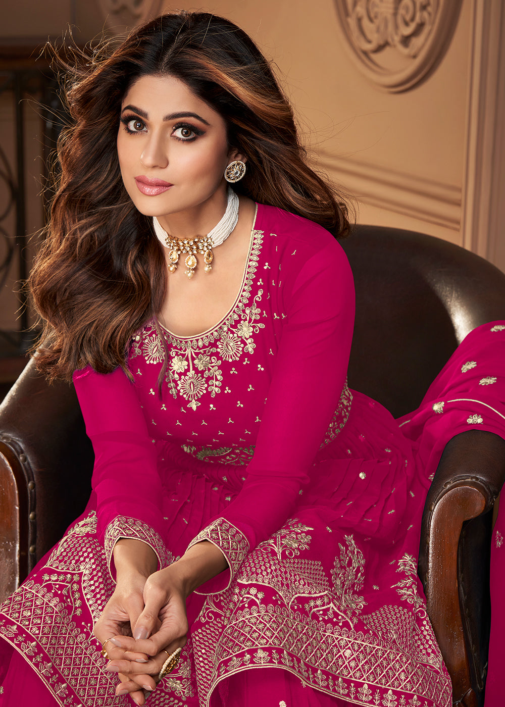 Shop Now Peplum Designed Hot Pink Embroidered Sharara Suit Online at Empress Clothing in USA, UK, Canada, Germany & Worldwide.