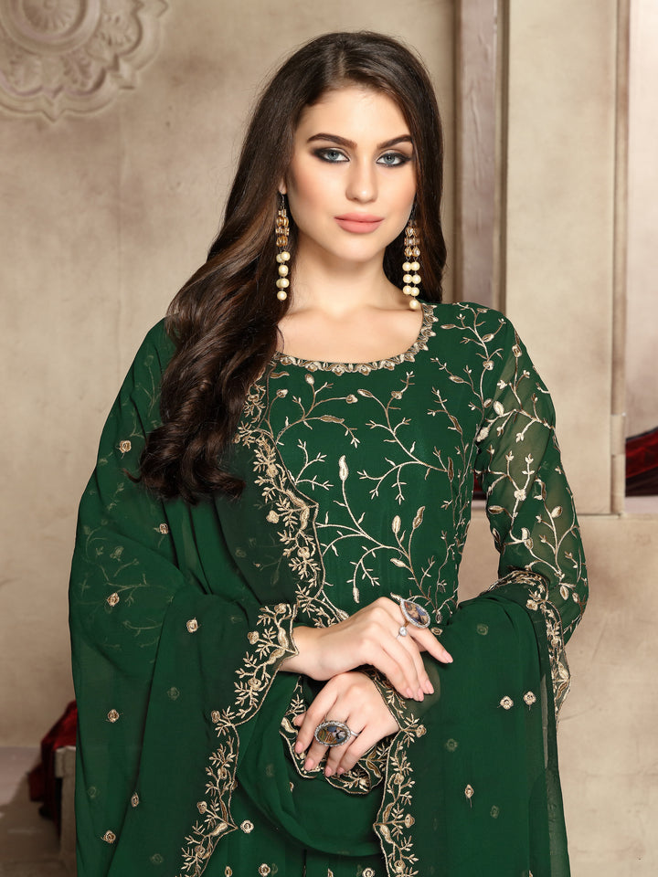 Buy Dark Green Heavy Embroidered Anarkali - Georgette Anarkali Suit