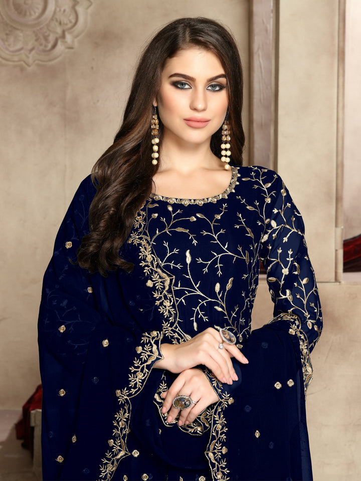 Buy Navy Blue Heavy Embroidered Anarkali - Anarkali Suit