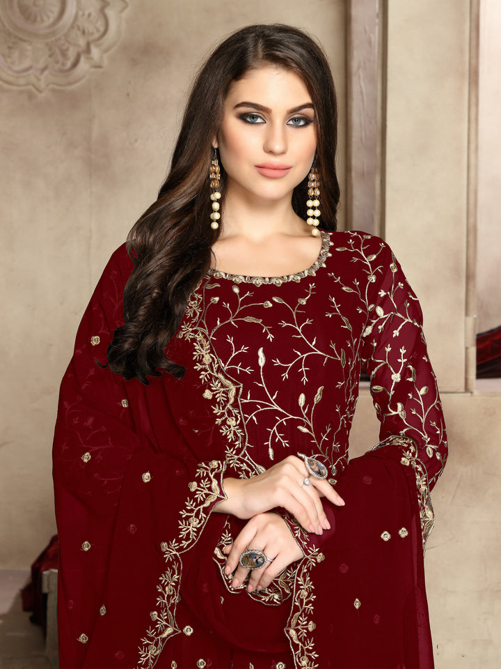 Buy Elegant Maroon Heavy Embroidered Anarkali - Anarkali Suit
