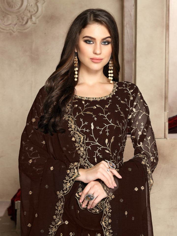 Buy Mocha Brown Heavy Embroidered Anarkali - Georgette Anarkali Suit