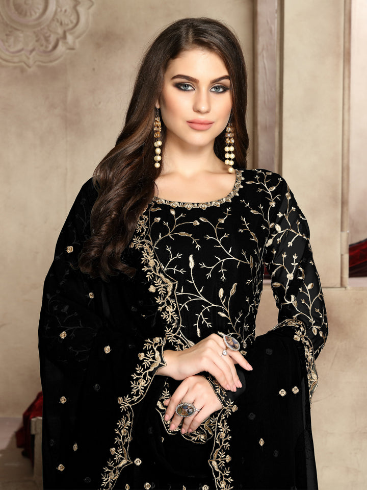 Buy Classy Black Heavy Embroidered Anarkali - Georgette Anarkali Suit