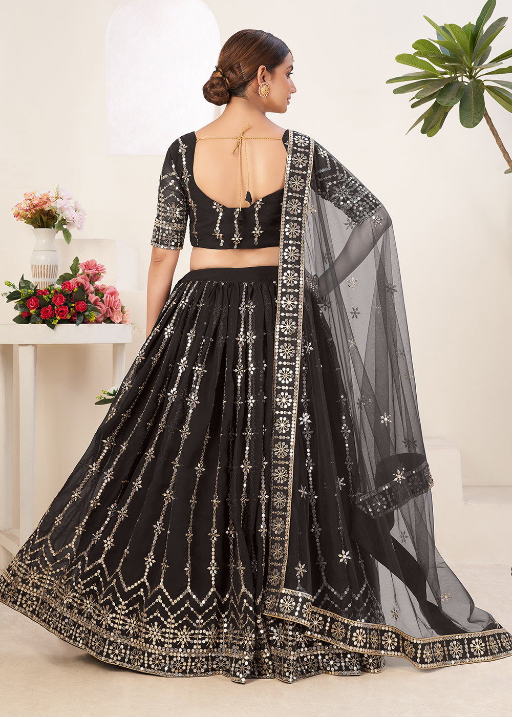 Buy Now Charming Black Bordered Sequins Sangeet Wear Lehenga Choli Online in USA, UK, Canada & Worldwide at Empress Clothing.