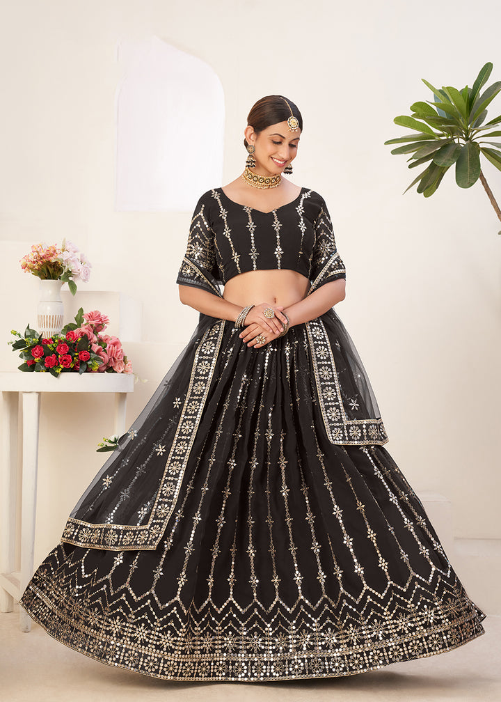 Buy Now Charming Black Bordered Sequins Sangeet Wear Lehenga Choli Online in USA, UK, Canada & Worldwide at Empress Clothing.