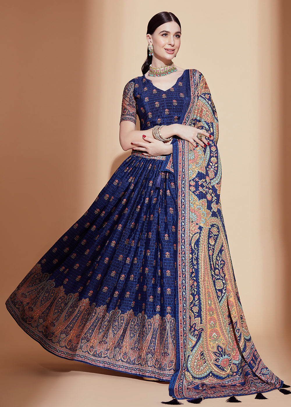 Buy Net Navy Blue Designer Wedding Wear Lehenga LLCV09452