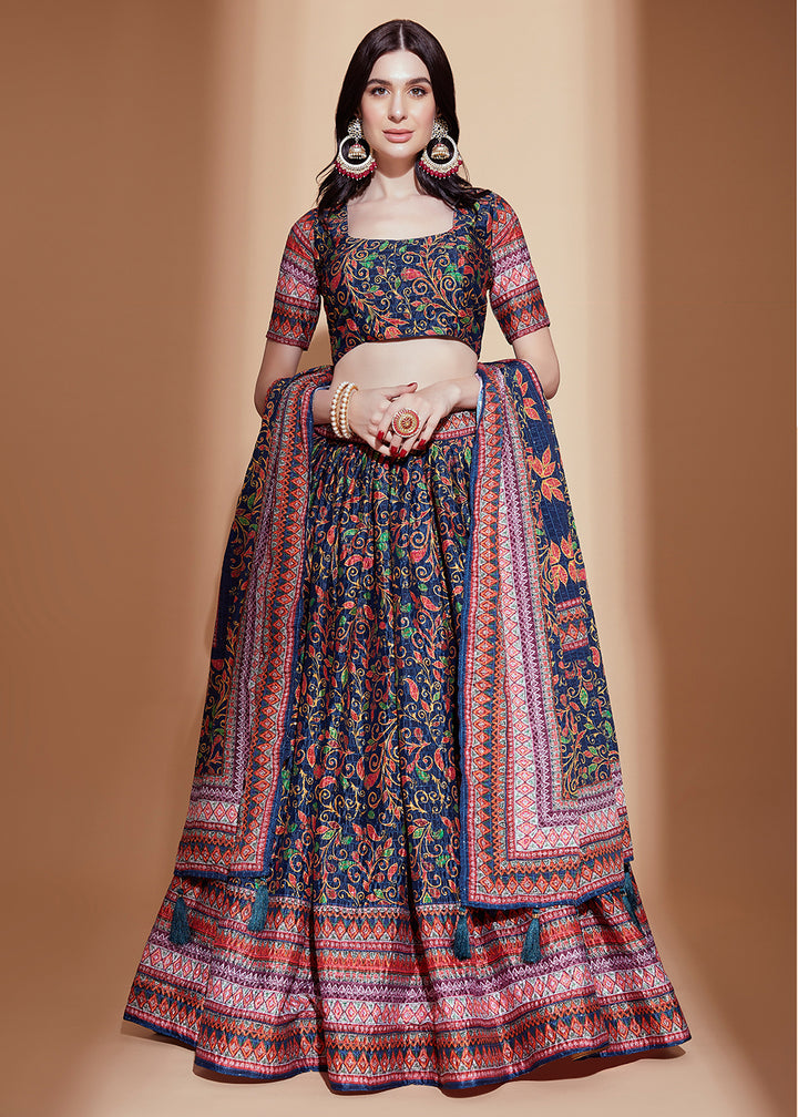 Buy Now Multi Blue Crochet & Digital Embroidered Festive Lehenga Choli Online in USA, UK, Canada & Worldwide at Empress Clothing. 