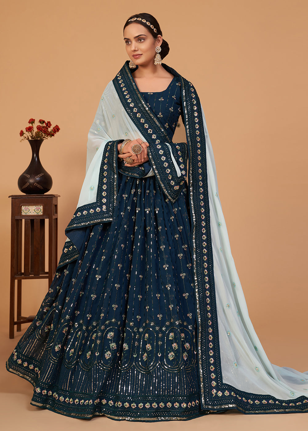 Buy Wedding Morepech Blue Embroidered Lehenga - Designer Lehenga Choli