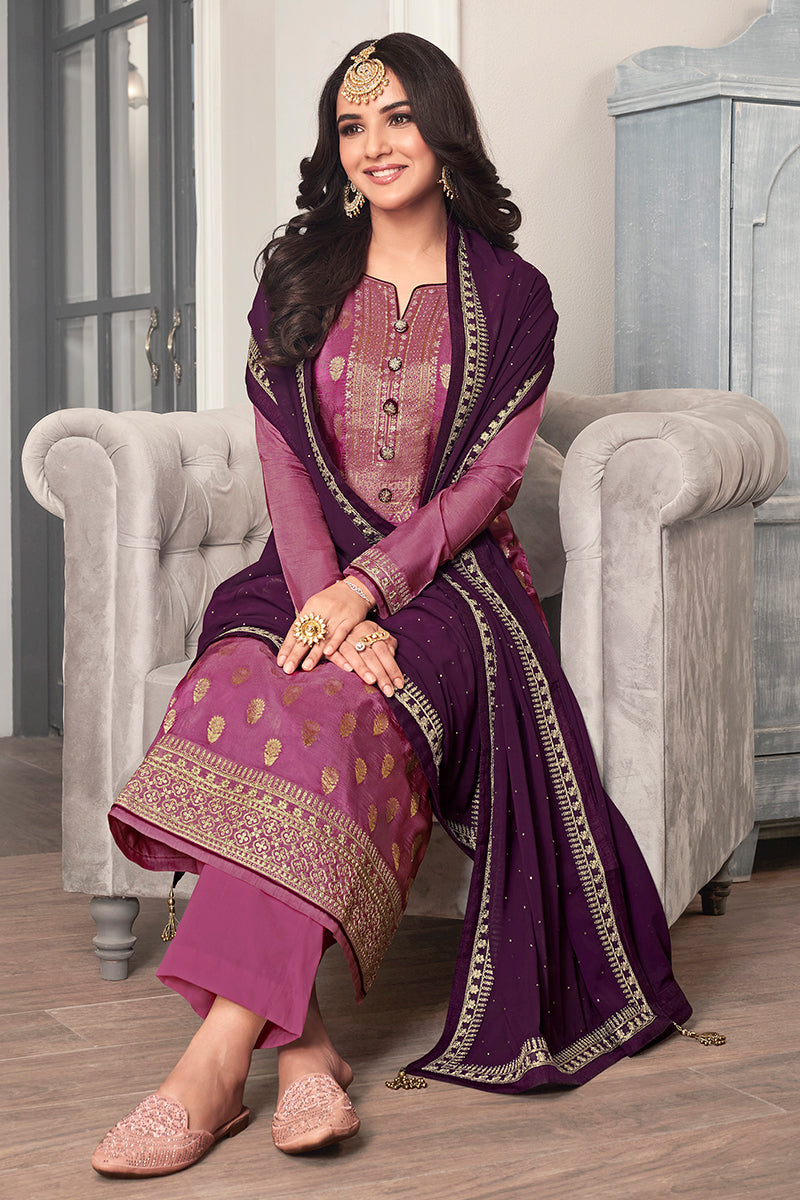 Buy Purple Dola Jacquard Silk Suit - Festival Salwar Kameez