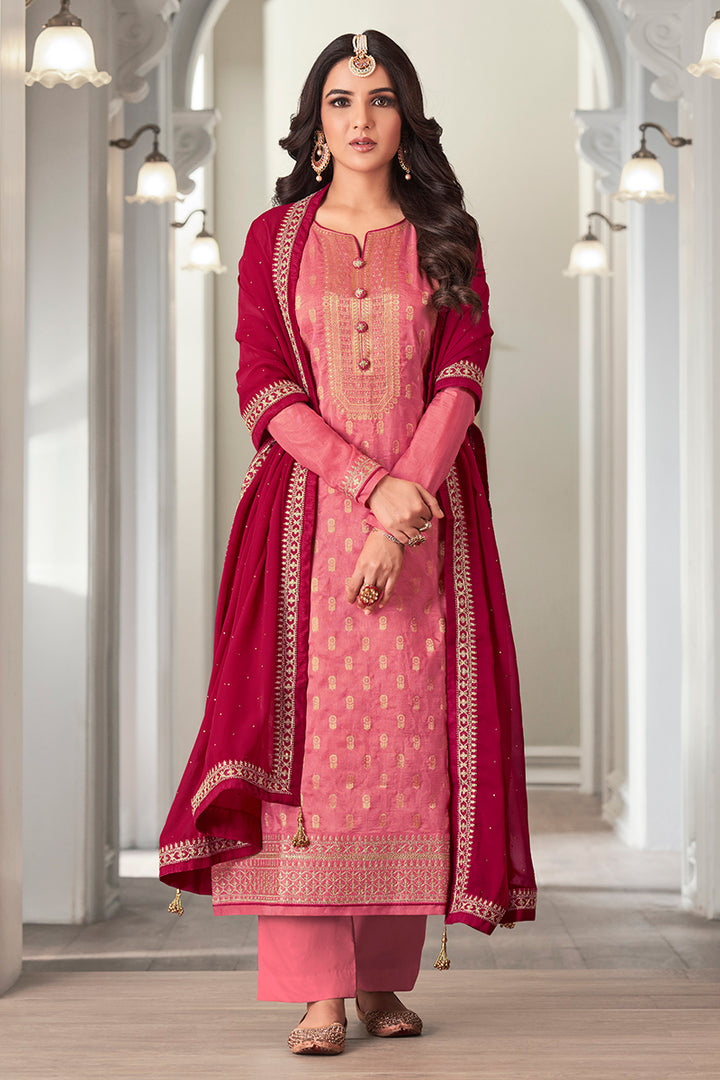 Buy Pink Dola Jacquard Silk Suit - Festival Salwar Kameez