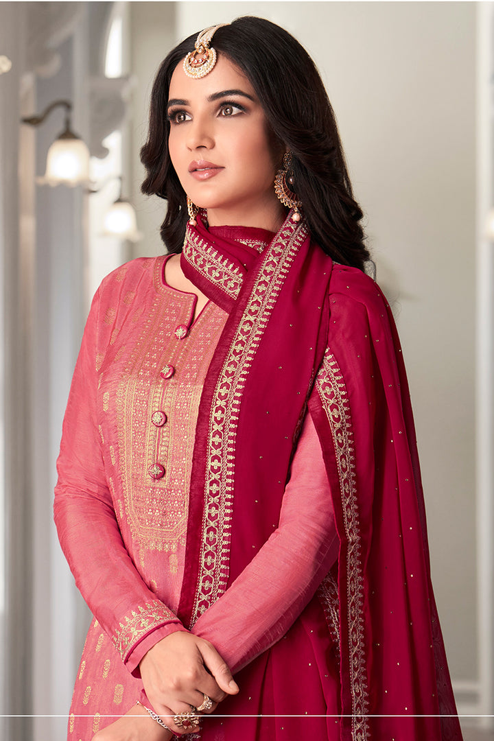 Buy Pink Dola Jacquard Silk Suit - Festival Salwar Kameez