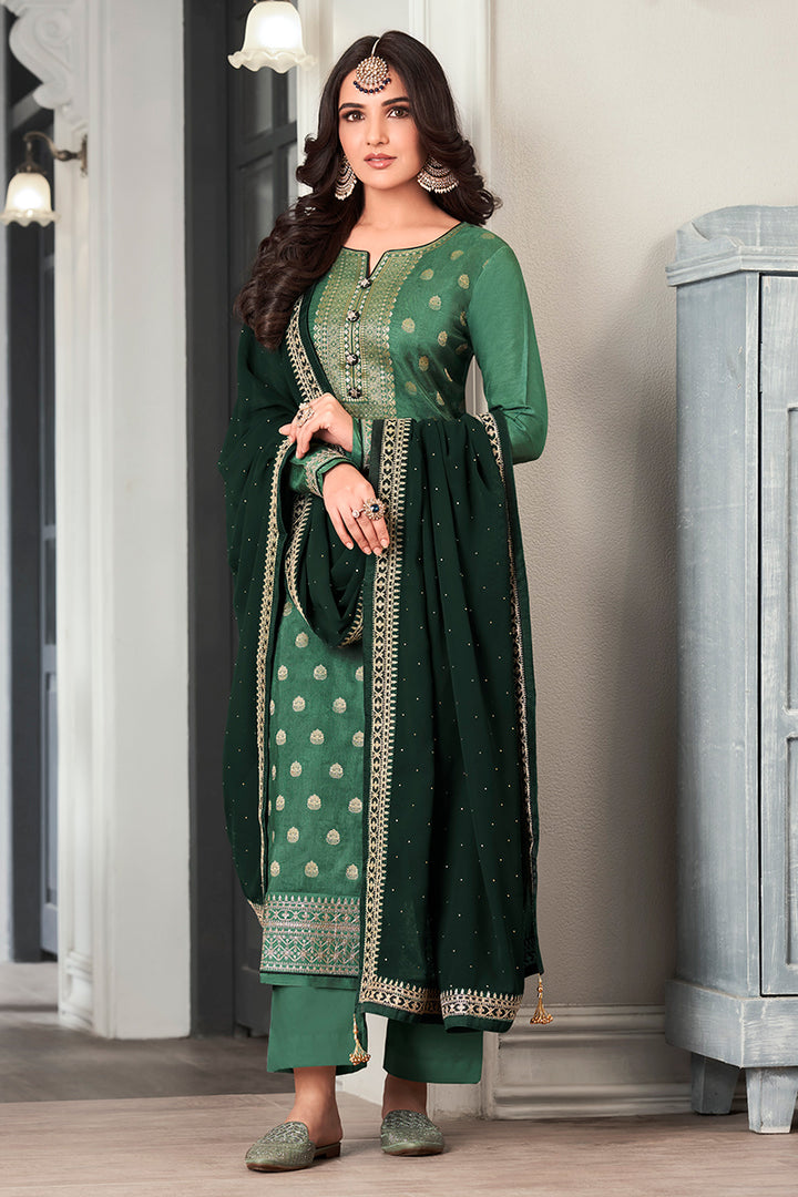 Buy Green Dola Jacquard Silk Suit - Festival Salwar Kameez