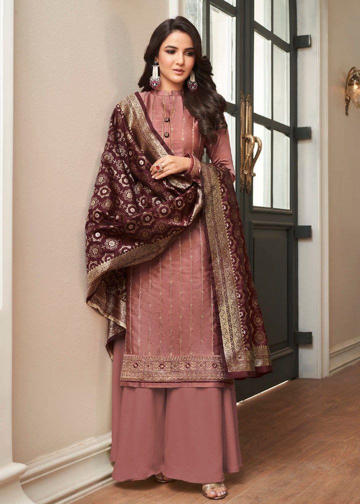 Buy Now Dusky Pink Traditional Silk Embroidered Salwar Suit Online in USA, UK, Canada, Germany & Worldwide at Empress Clothing.