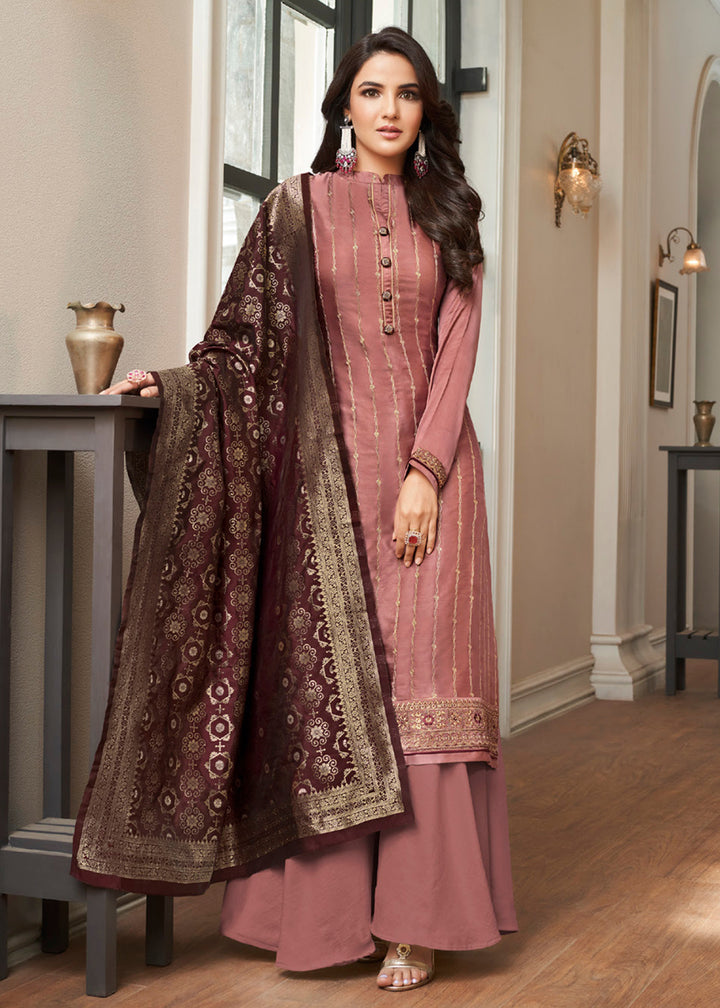 Buy Now Dusky Pink Traditional Silk Embroidered Salwar Suit Online in USA, UK, Canada, Germany & Worldwide at Empress Clothing.