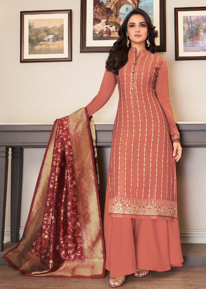 Buy Now Light Pink Traditional Silk Embroidered Salwar Suit Online in USA, UK, Canada, Germany & Worldwide at Empress Clothing.