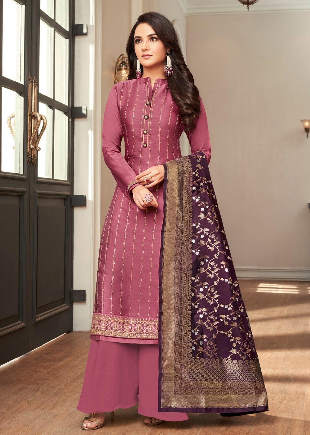 Buy Now Purple Traditional Silk Embroidered Salwar Suit Online in USA, UK, Canada, Germany & Worldwide at Empress Clothing.