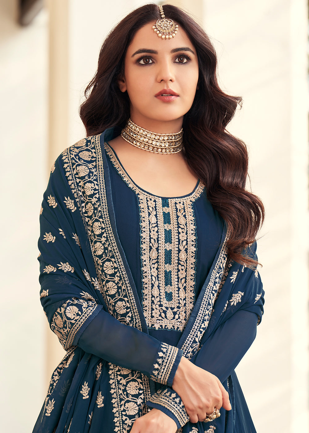 Buy Now Georgette Navy Blue Embroidered Indian Long Anarkali Dress Online in USA, UK, Australia, New Zealand, Canada & Worldwide at Empress Clothing.