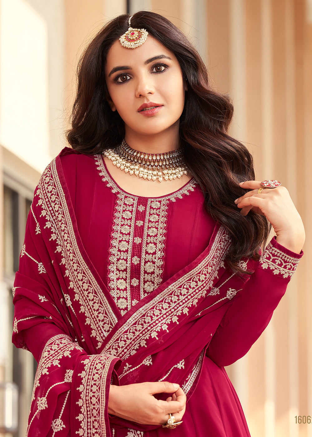 Buy Now Georgette Magenta Pink Embroidered Indian Long Anarkali Dress Online in USA, UK, Australia, New Zealand, Canada & Worldwide at Empress Clothing. 