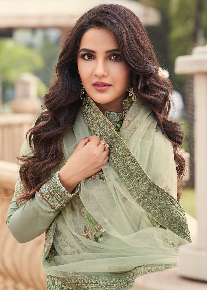 Buy Now Light Green Viscose Jacquard Pant Style Salwar Kurta Set Online in USA, UK, Canada & Worldwide at Empress Clothing.