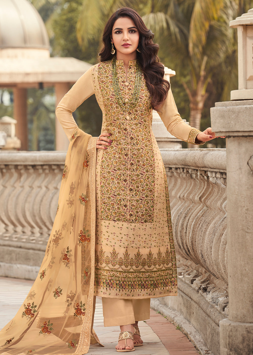 Buy Now Pretty Beige Viscose Jacquard Pant Style Salwar Kurta Set Online in USA, UK, Canada & Worldwide at Empress Clothing. 