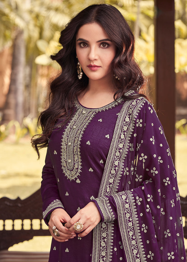 Buy Now Dola Silk Fanciable Violet Embroidered Festive Salwar Suit Online in USA, UK, Canada, Germany, Australia & Worldwide at Empress Clothing. 