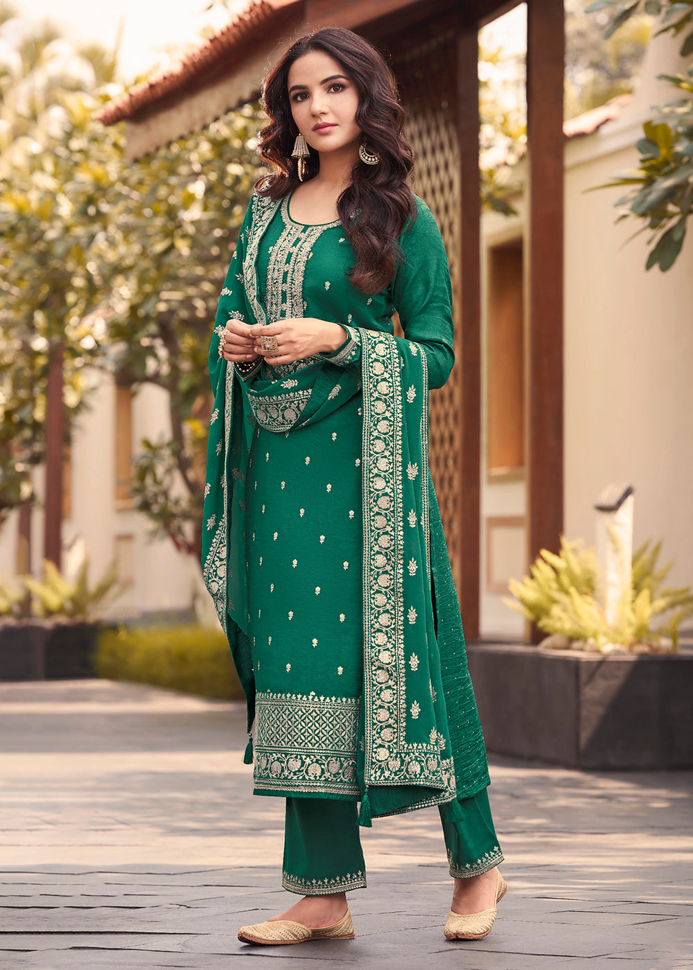 Buy Now Dola Silk Vivacious Green Embroidered Festive Salwar Suit Online in USA, UK, Canada, Germany, Australia & Worldwide at Empress Clothing.