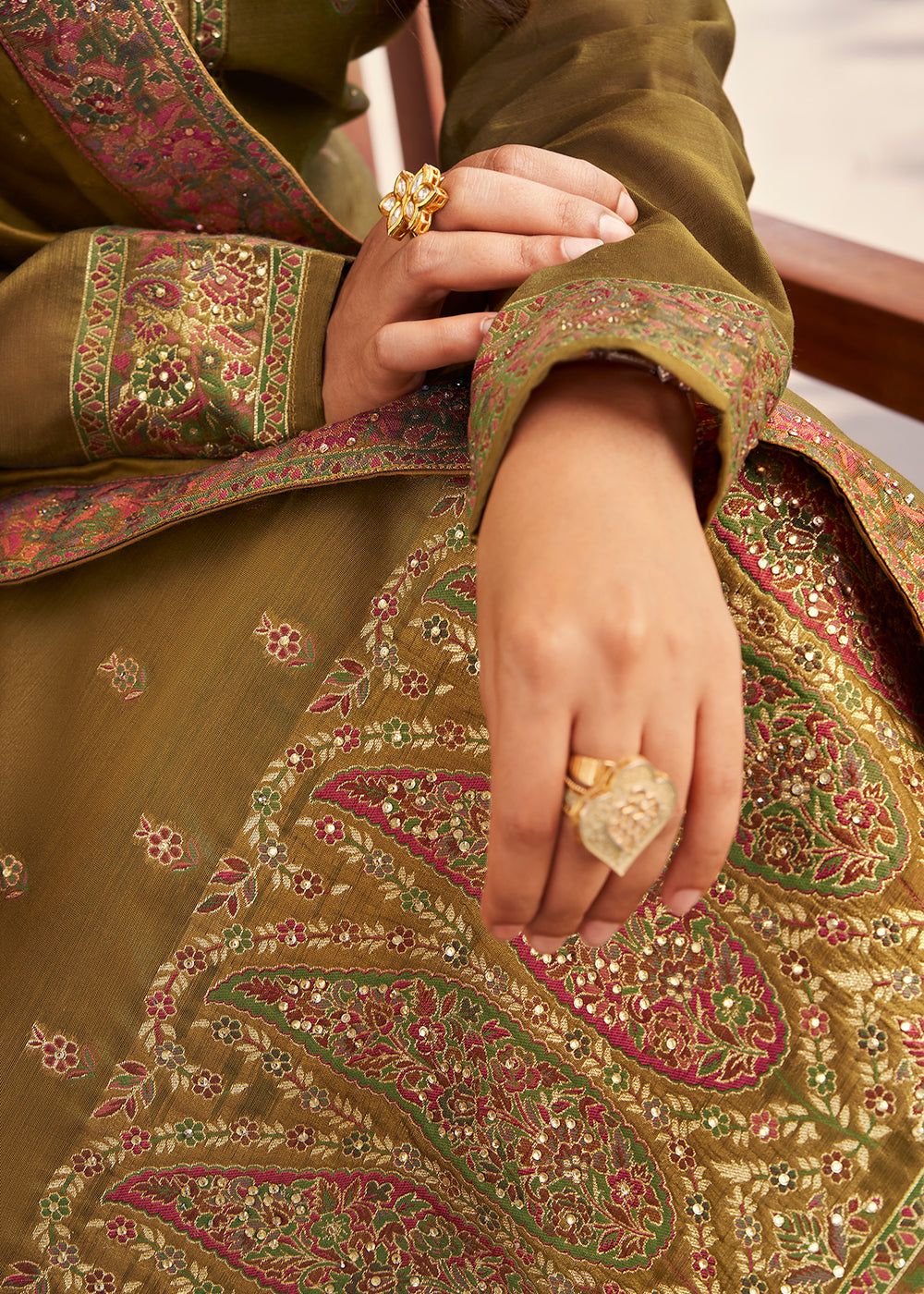 Buy Now Khaki Jacquard Embordered Festive Pant Salwar Suit Online in USA, UK, Canada & Worldwide at Empress Clothing. 