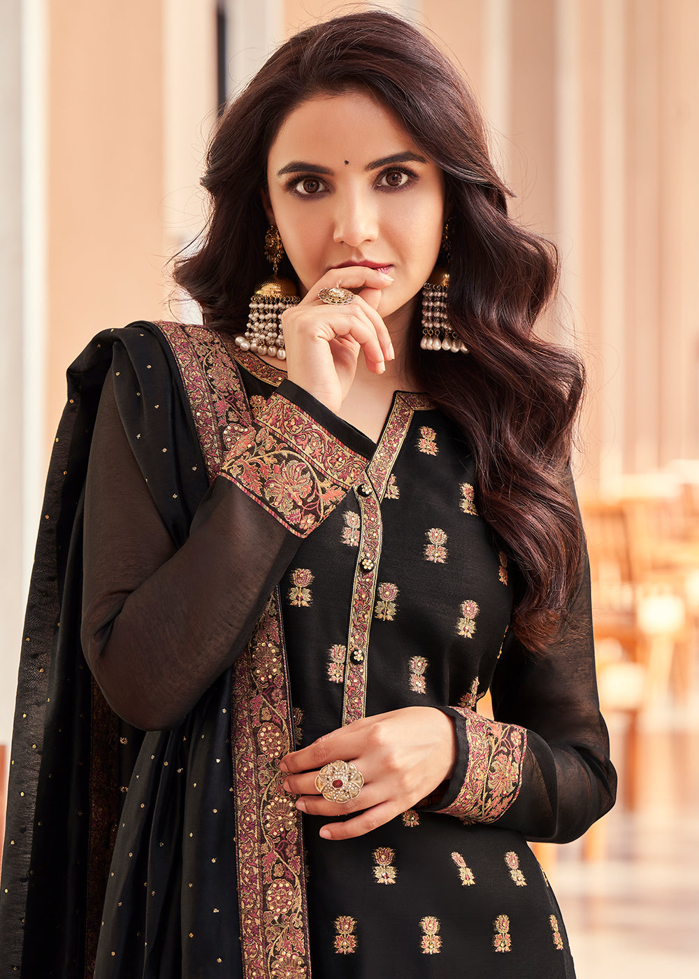 Buy Now Black Jacquard Embordered Festive Pant Salwar Suit Online in USA, UK, Canada & Worldwide at Empress Clothing.