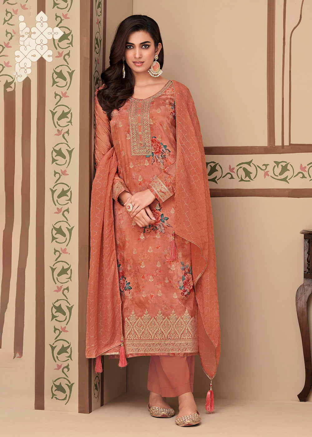Buy Now Jacquard Silk Inventive Orange Digital Printed Salwar Suit Online in USA, UK, Canada, Germany, Australia & Worldwide at Empress Clothing