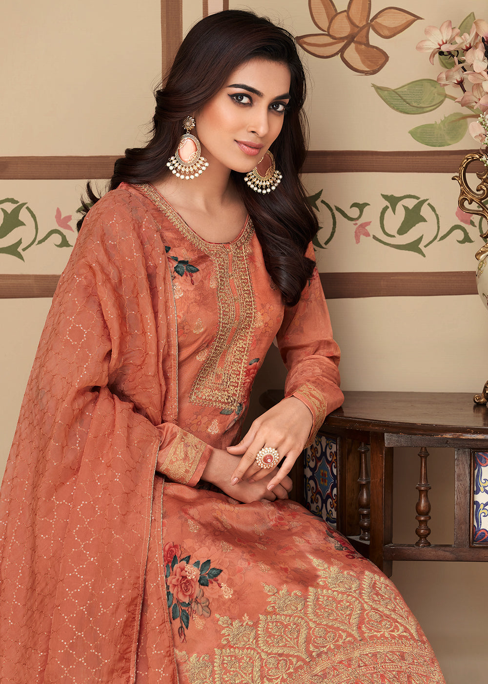 Buy Now Jacquard Silk Inventive Orange Digital Printed Salwar Suit Online in USA, UK, Canada, Germany, Australia & Worldwide at Empress Clothing