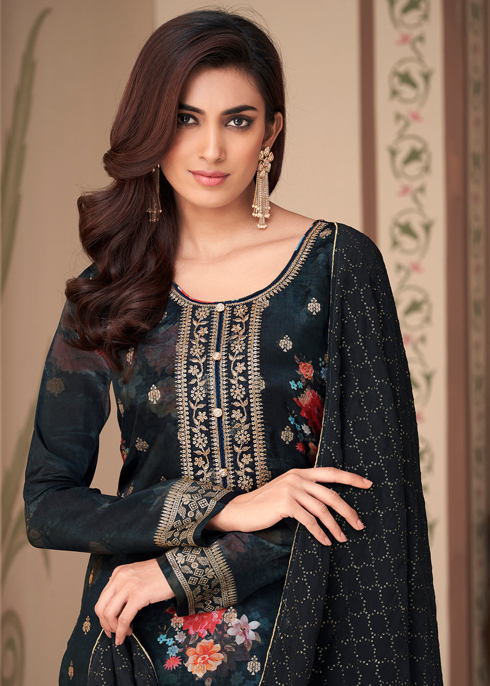 Buy Now Jacquard Silk Alluring Black Digital Printed Salwar Suit Online in USA, UK, Canada, Germany, Australia & Worldwide at Empress Clothing.