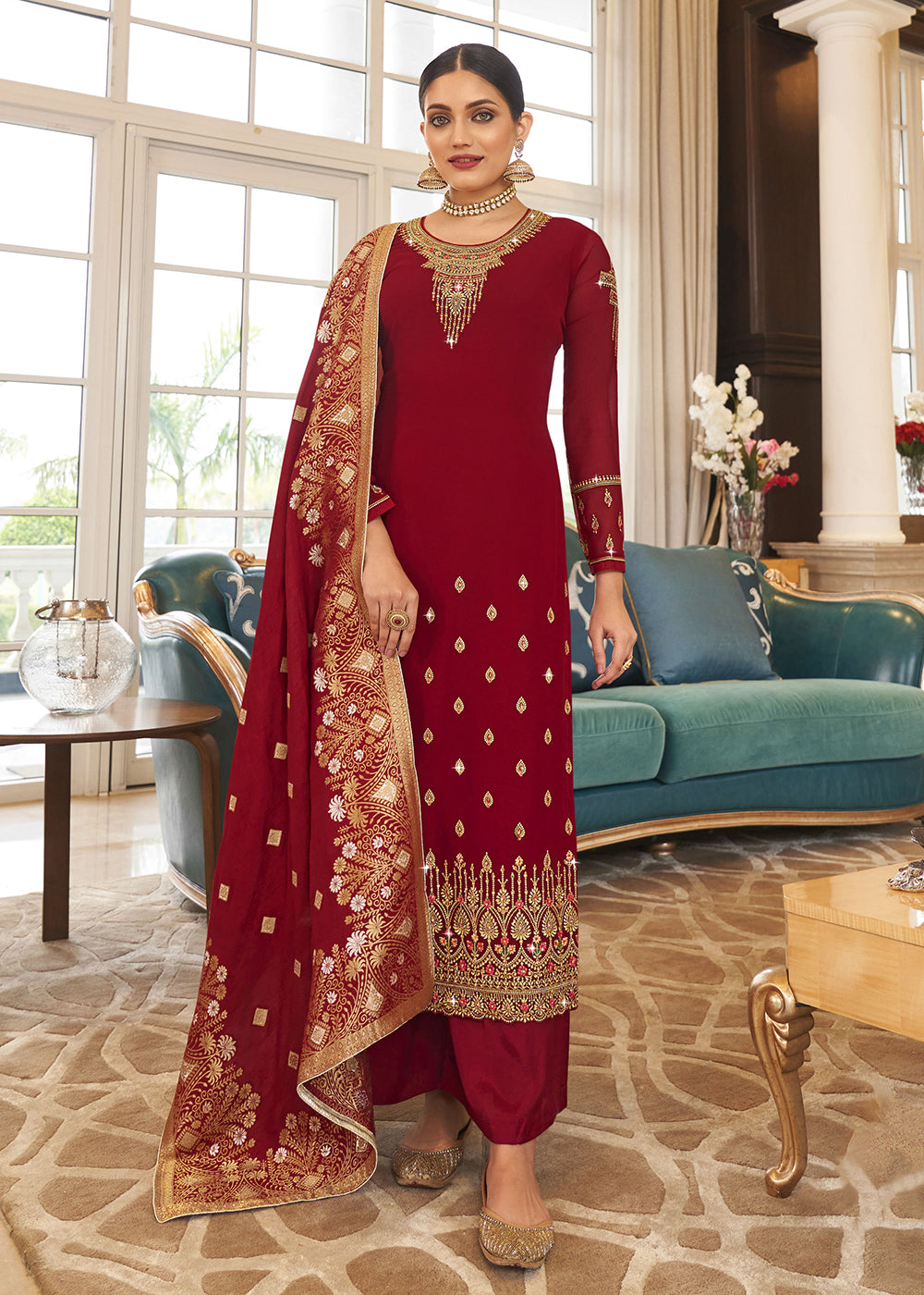 Buy Now Wedding Party Capricious Maroon Thread & Zari Salwar SuitOnline in USA, UK, Canada & Worldwide at Empress Clothing.