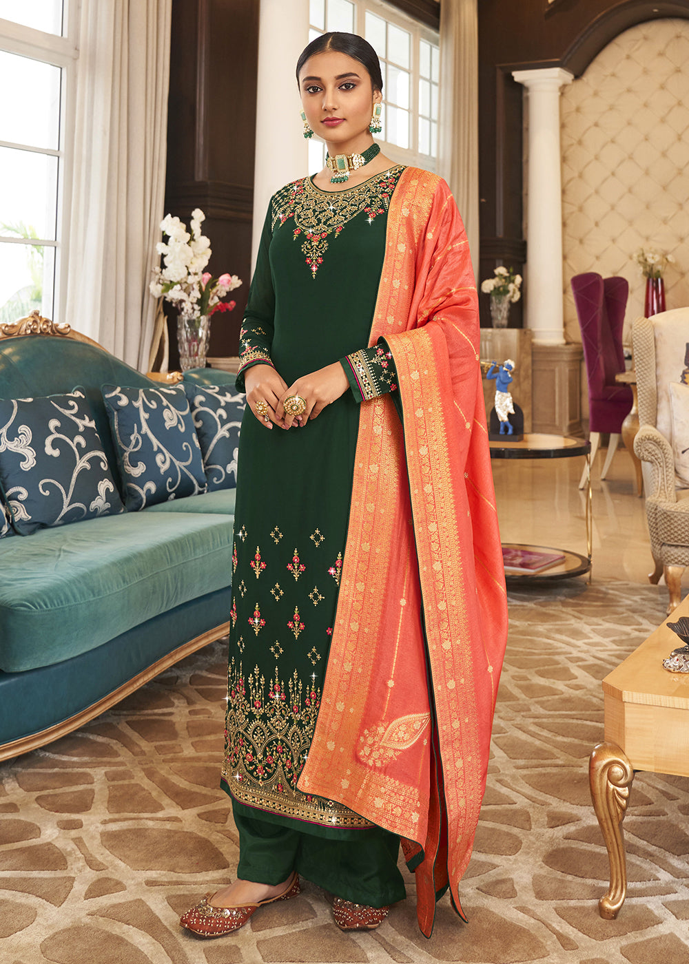 Buy Now Wedding Party Prodigious Green Thread & Zari Salwar SuitOnline in USA, UK, Canada & Worldwide at Empress Clothing.